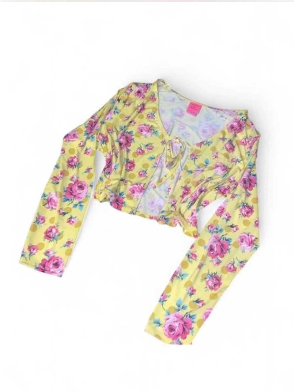 Betsey Johnson Yellow Floral Tie-Front Crop Top - Picture 4 of 6